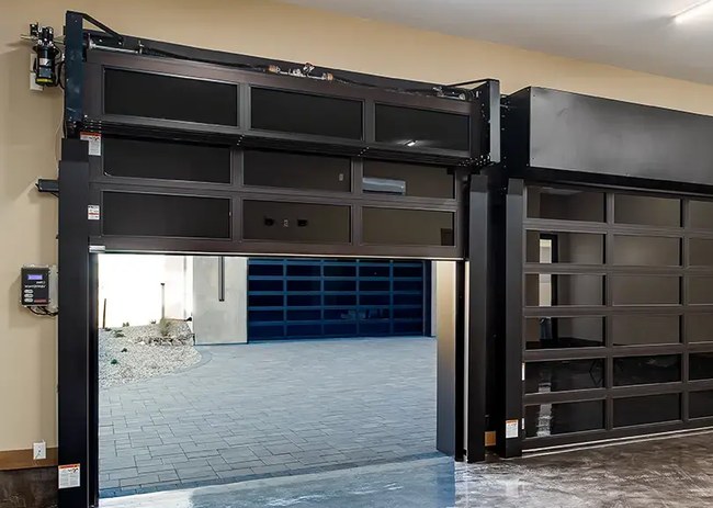 Commercial overhead doors on a service building.